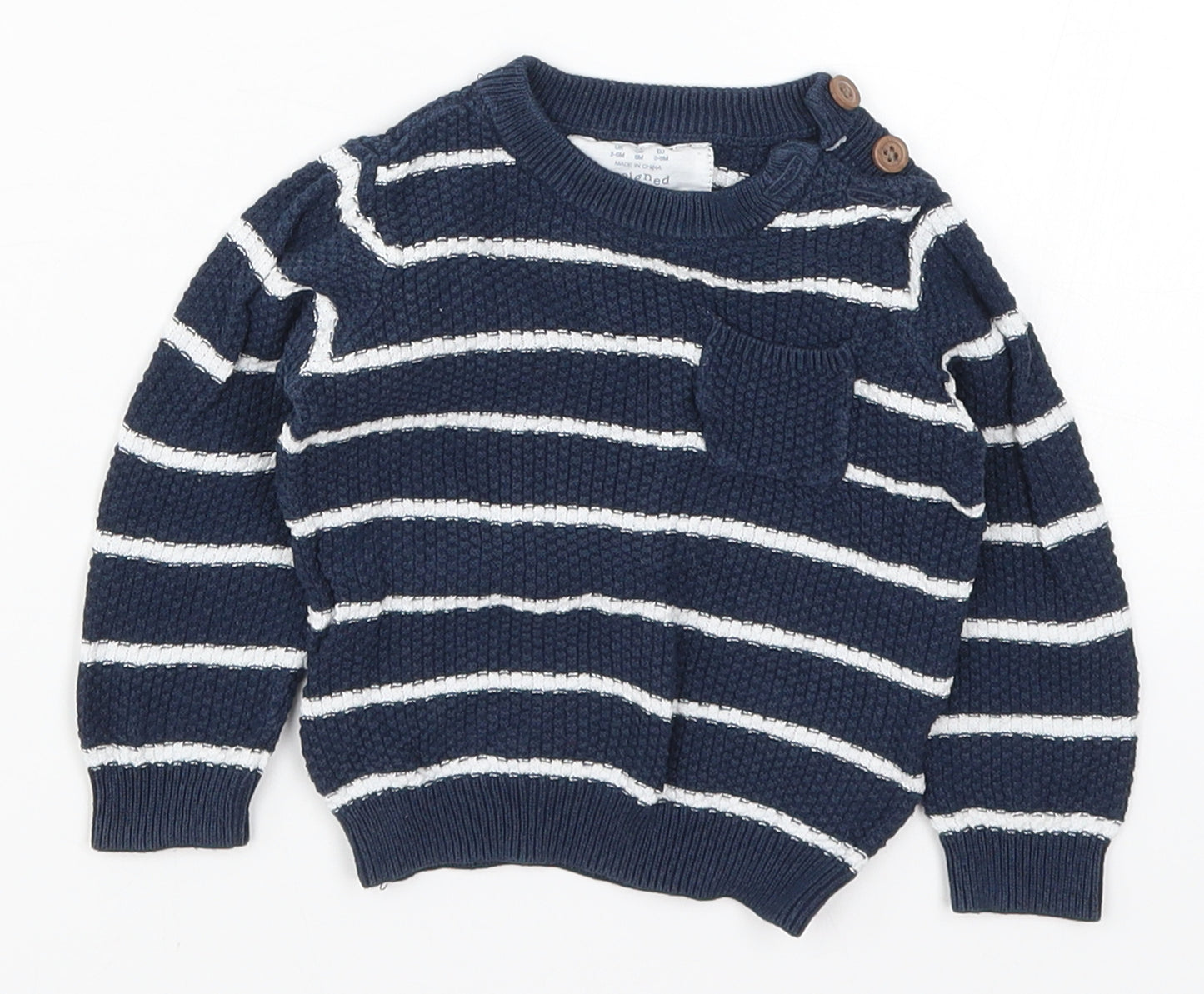 F&F Boys Blue Striped Knit Pullover Jumper Size 3-6 Months
