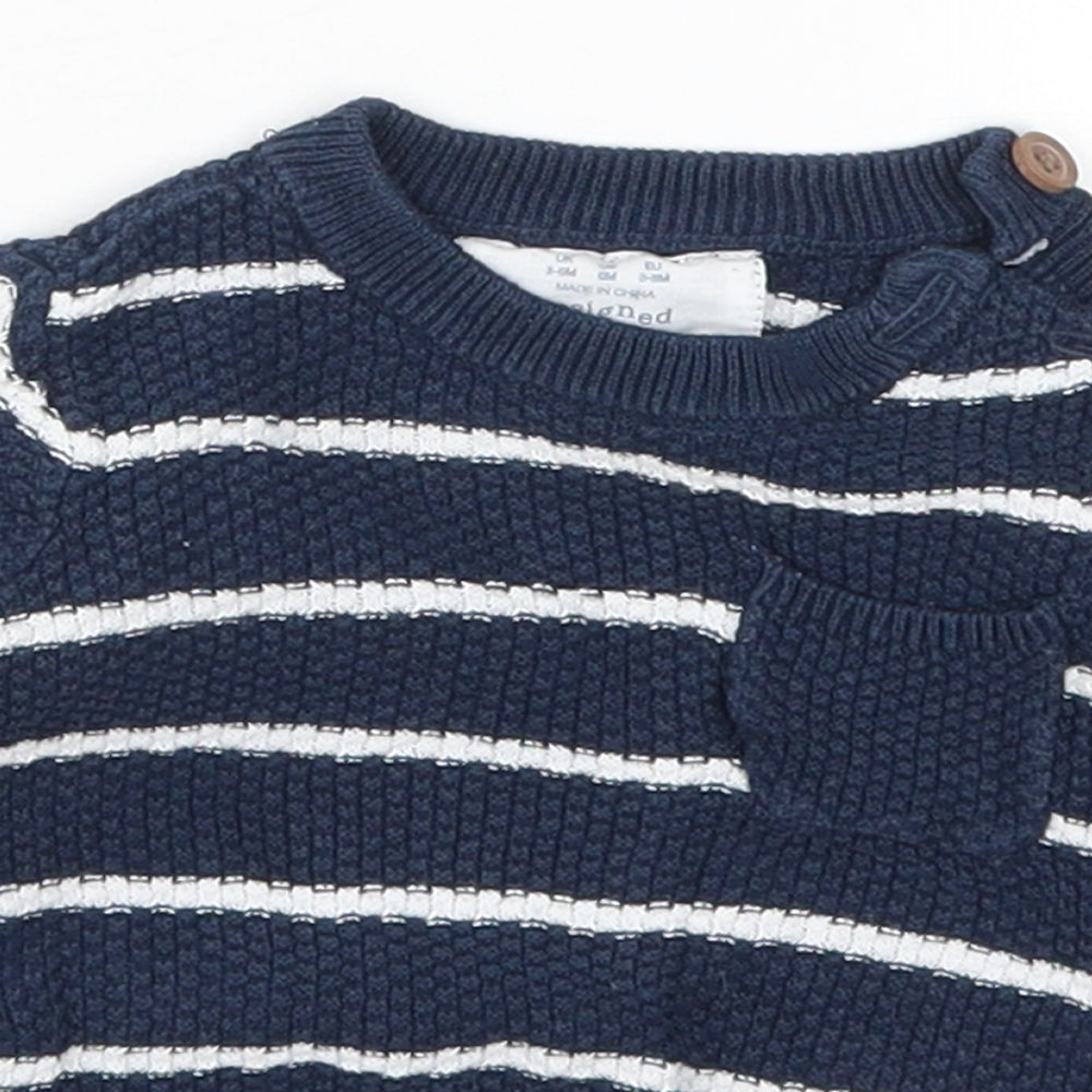 F&F Boys Blue Striped Knit Pullover Jumper Size 3-6 Months