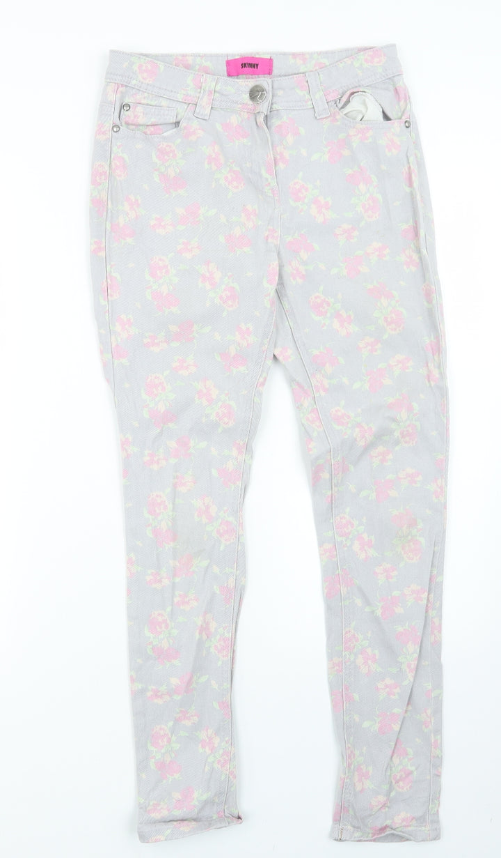 George Womens Grey Floral Denim Straight Jeans Size 10 L26.5 in