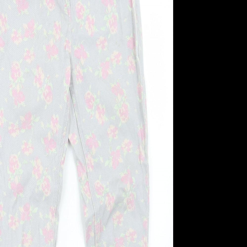 George Womens Grey Floral Denim Straight Jeans Size 10 L26.5 in