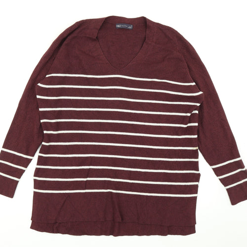 M&S Collection Womens Purple Striped Knit Pullover Jumper Size 16