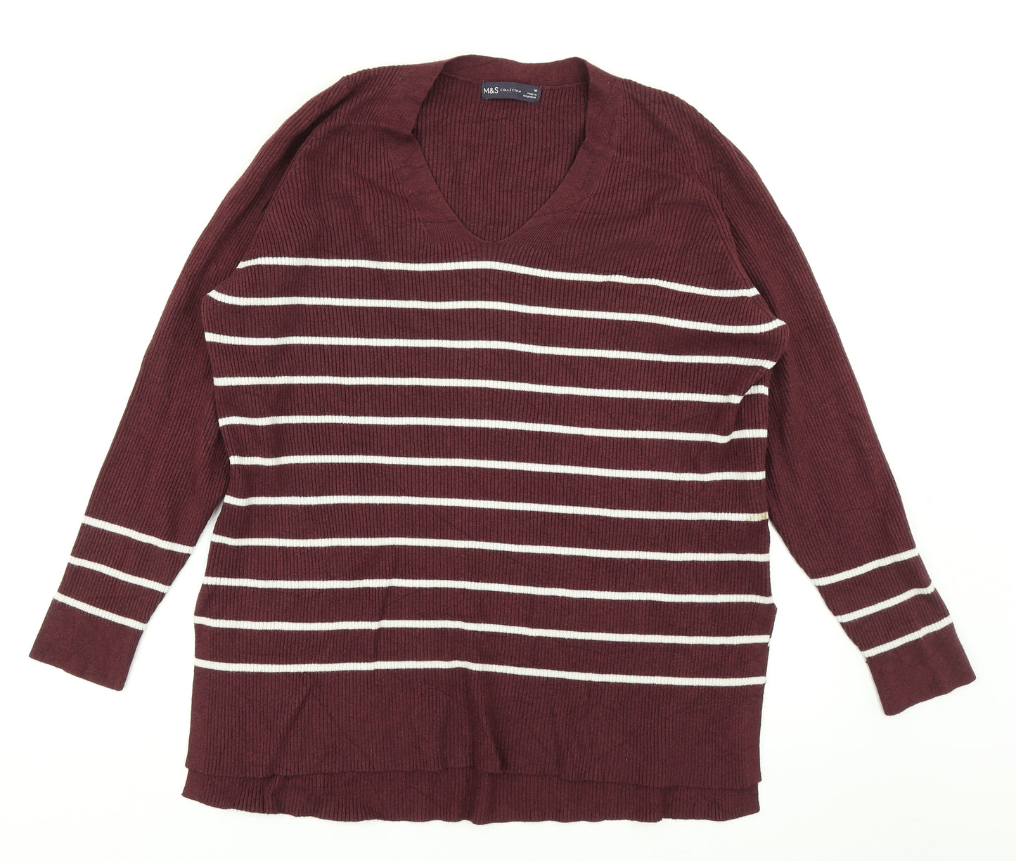 M&S Collection Womens Purple Striped Knit Pullover Jumper Size 16
