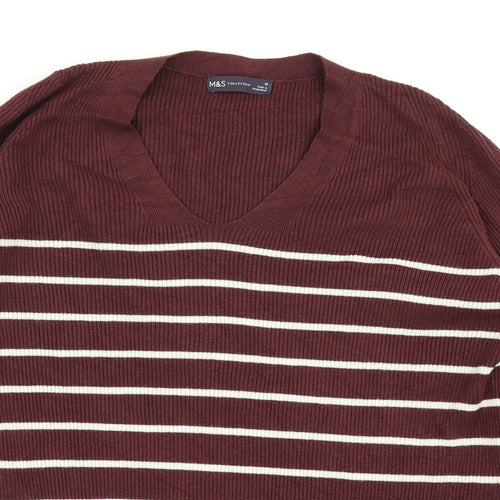 M&S Collection Womens Purple Striped Knit Pullover Jumper Size 16