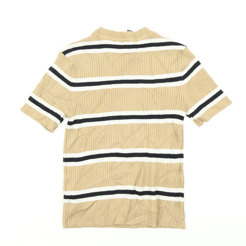 Divided Womens Brown Striped Knit Basic T-Shirt Size XS