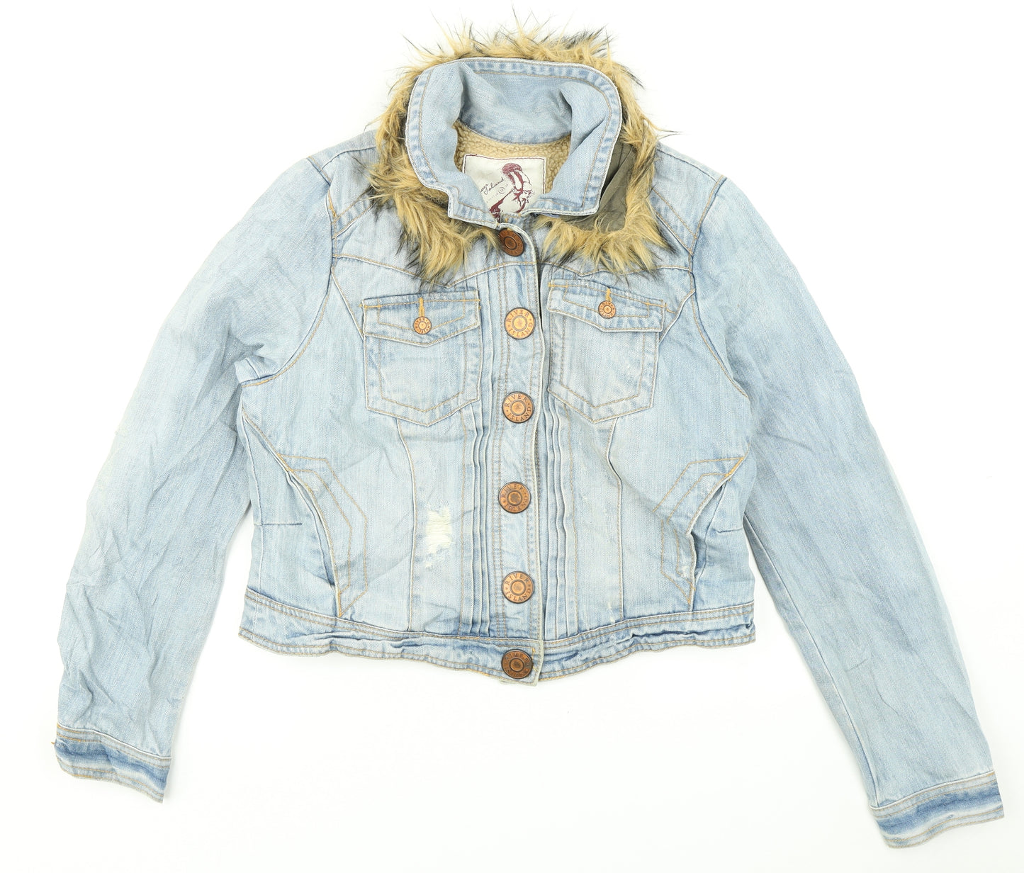 River Island Womens Blue  Denim Jacket  Size 16  - Removable fur collar
