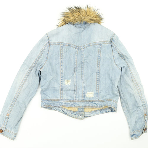 River Island Womens Blue  Denim Jacket  Size 16  - Removable fur collar