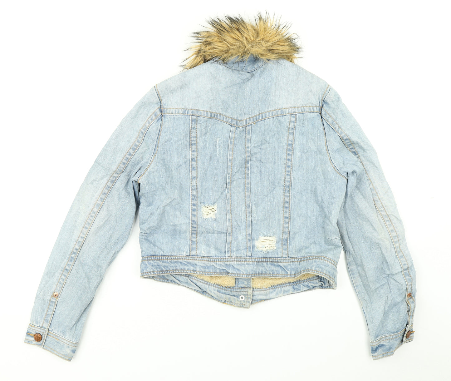 River Island Womens Blue  Denim Jacket  Size 16  - Removable fur collar