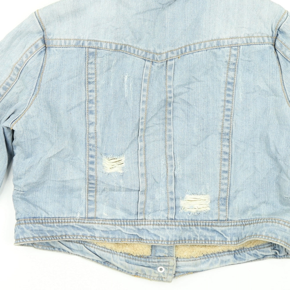 River Island Womens Blue  Denim Jacket  Size 16  - Removable fur collar