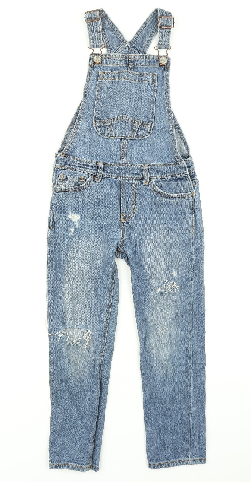 Gap Girls Blue  Denim Dungaree One-Piece Size 6-7 Years  - Distressed