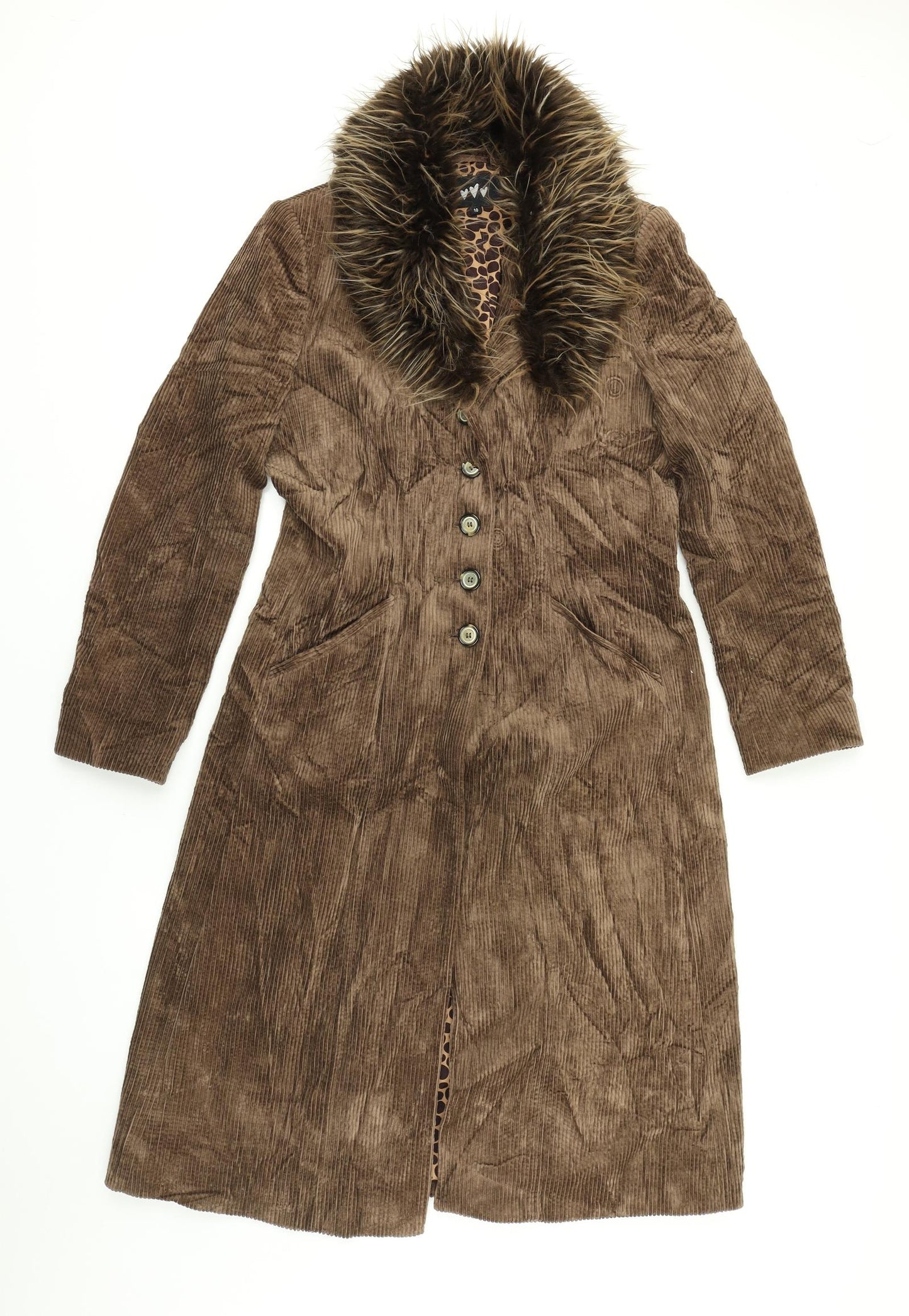 Per Una Womens Brown  Corduroy Overcoat Coat Size 10