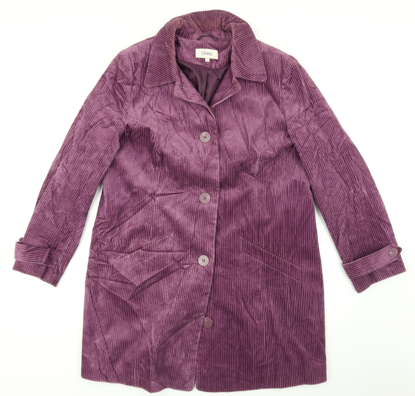 Classic Womens Purple  Corduroy Overcoat Coat Size 18