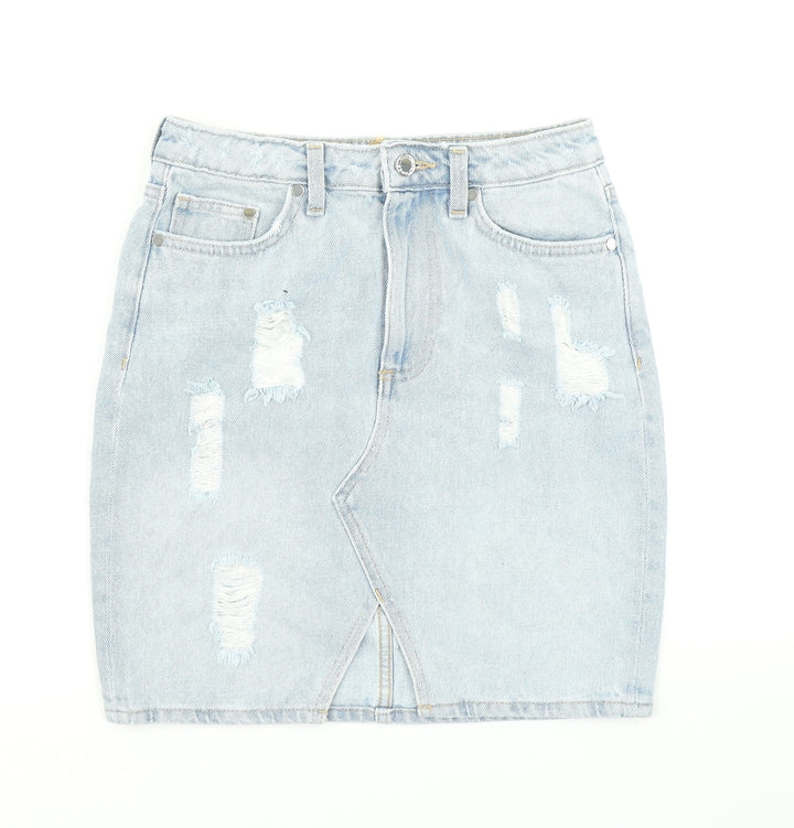 H&M Womens Blue Denim Straight & Pencil Skirt Size 6 - Distressed