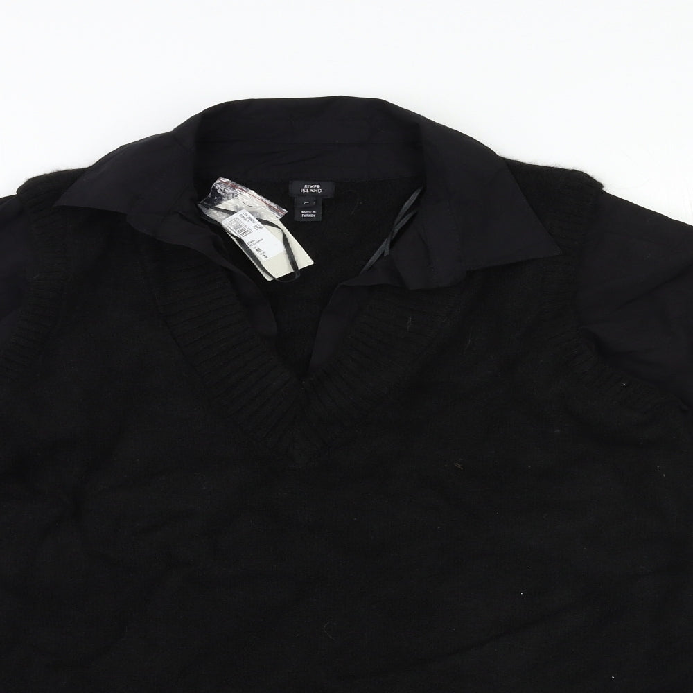 River Island Womens Black  Knit Shirt Dress  Size M