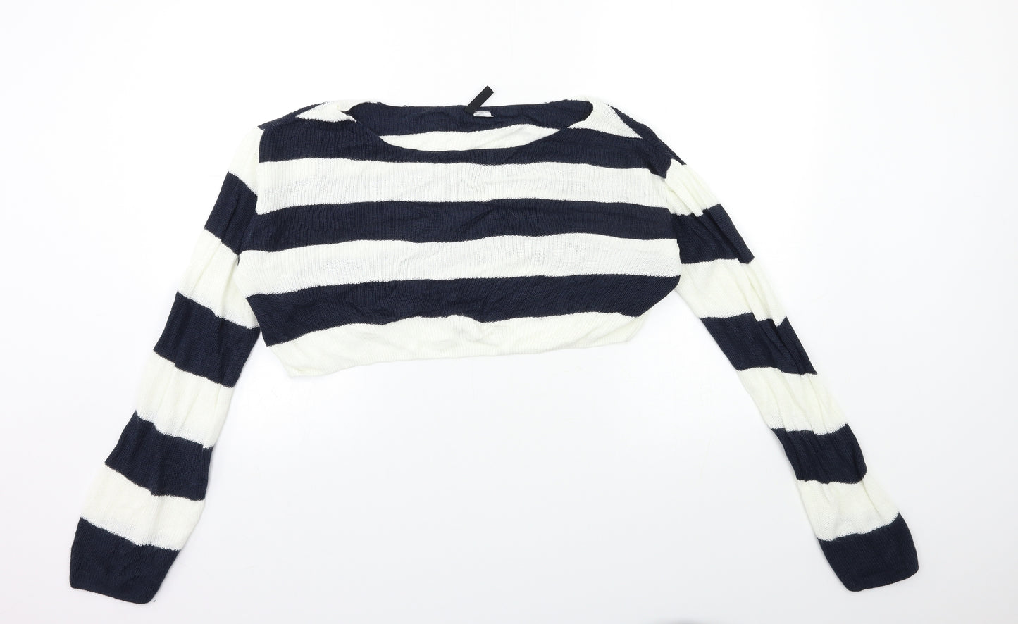 H&M Womens White Striped Knit Pullover Jumper Size XS  - CROPPED