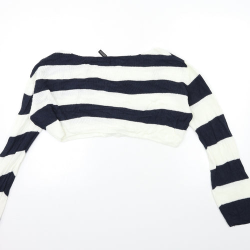H&M Womens White Striped Knit Pullover Jumper Size XS  - CROPPED