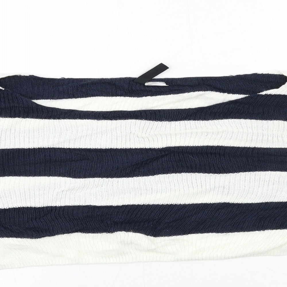 H&M Womens White Striped Knit Pullover Jumper Size XS  - CROPPED