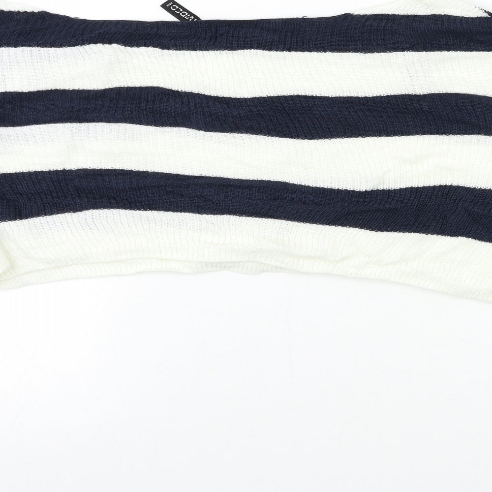 H&M Womens White Striped Knit Pullover Jumper Size XS  - CROPPED