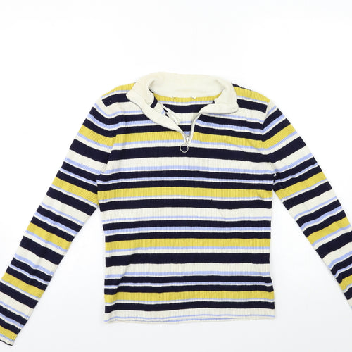 Miss Selfridge Womens Yellow Striped Knit Pullover Jumper Size 10