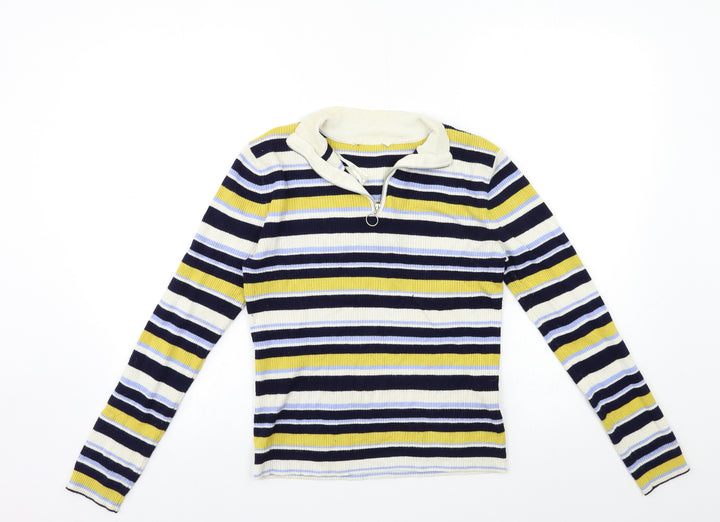 Miss Selfridge Womens Yellow Striped Knit Pullover Jumper Size 10