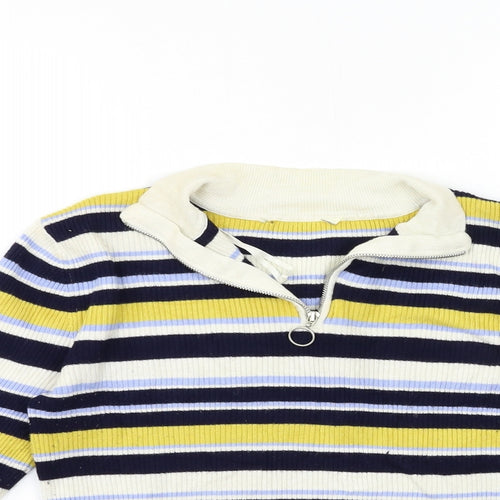 Miss Selfridge Womens Yellow Striped Knit Pullover Jumper Size 10