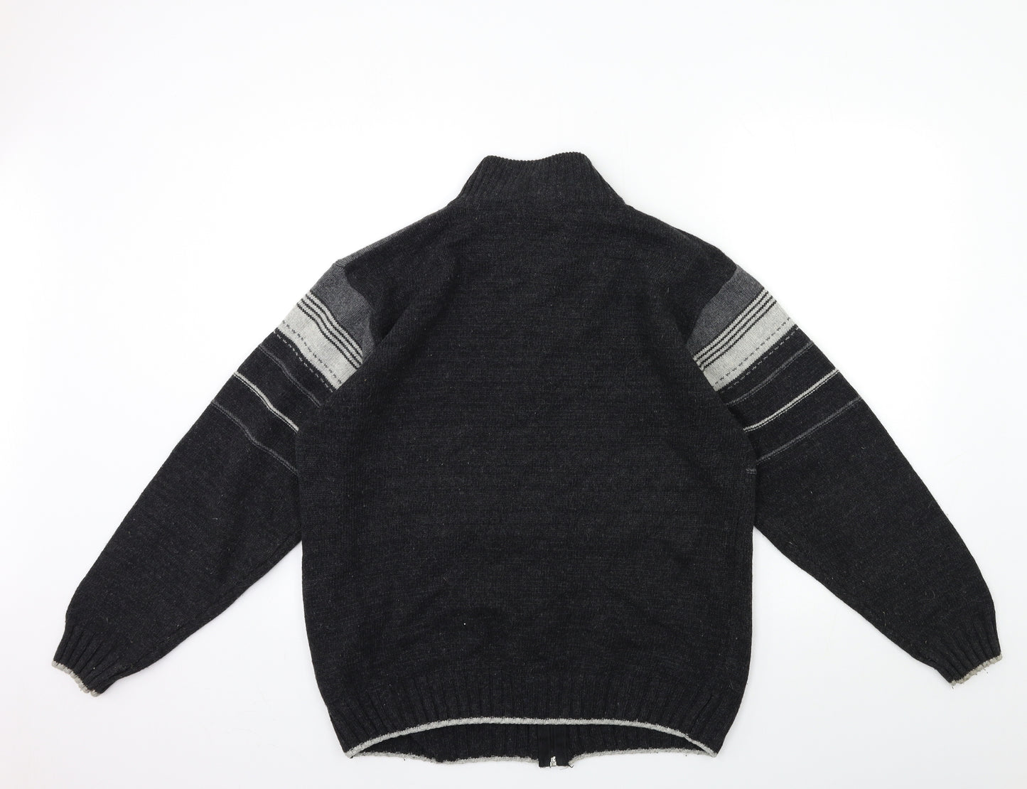 ehlen Mens Grey Striped Knit Cardigan Jumper Size L