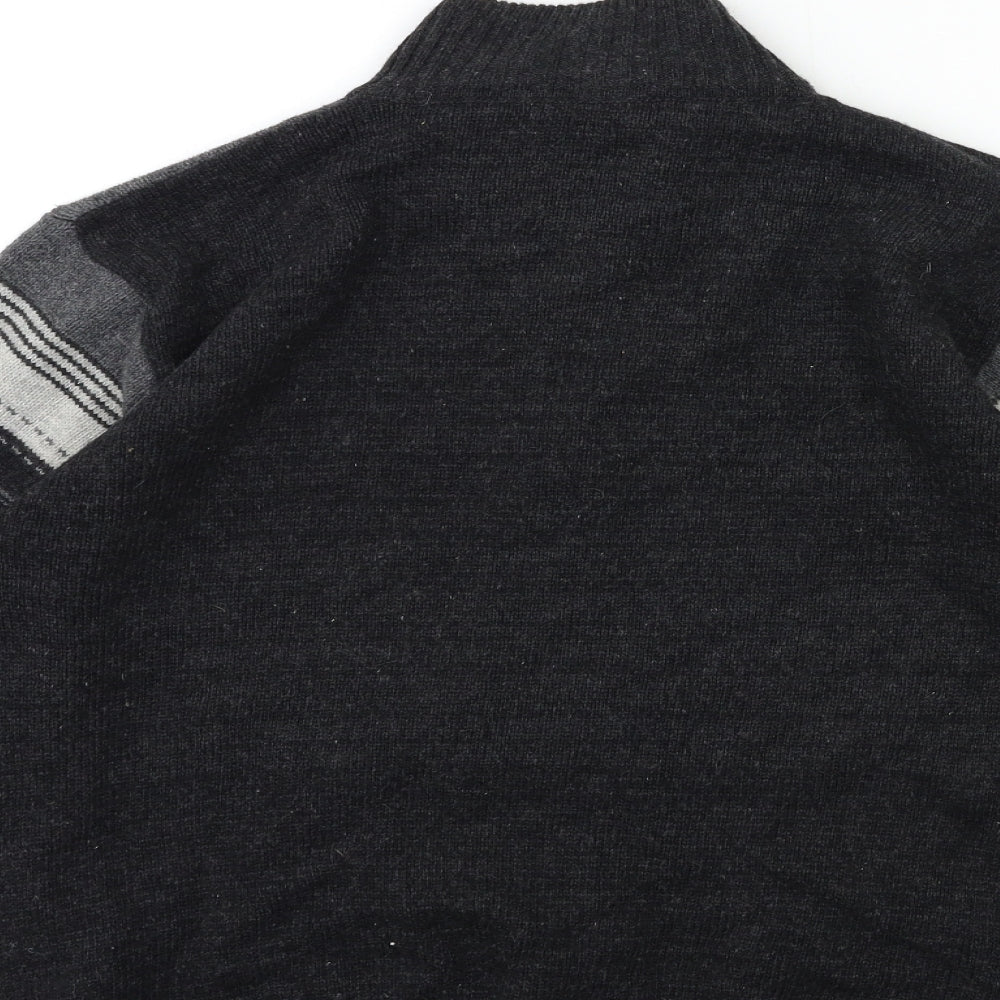 ehlen Mens Grey Striped Knit Cardigan Jumper Size L