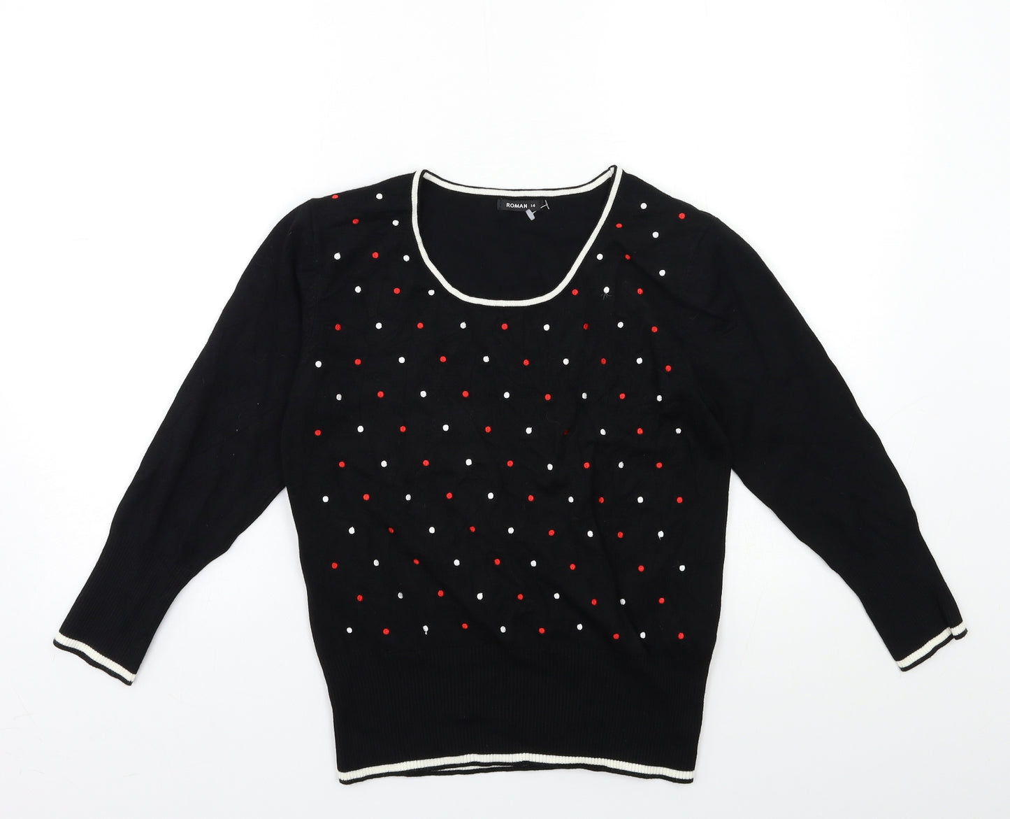Roman Womens Black Polka Dot Knit Pullover Jumper Size 14  - shoulder pads