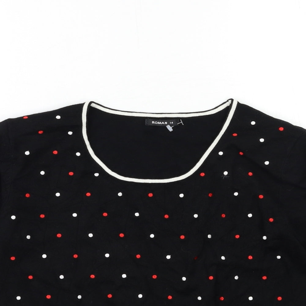 Roman Womens Black Polka Dot Knit Pullover Jumper Size 14  - shoulder pads