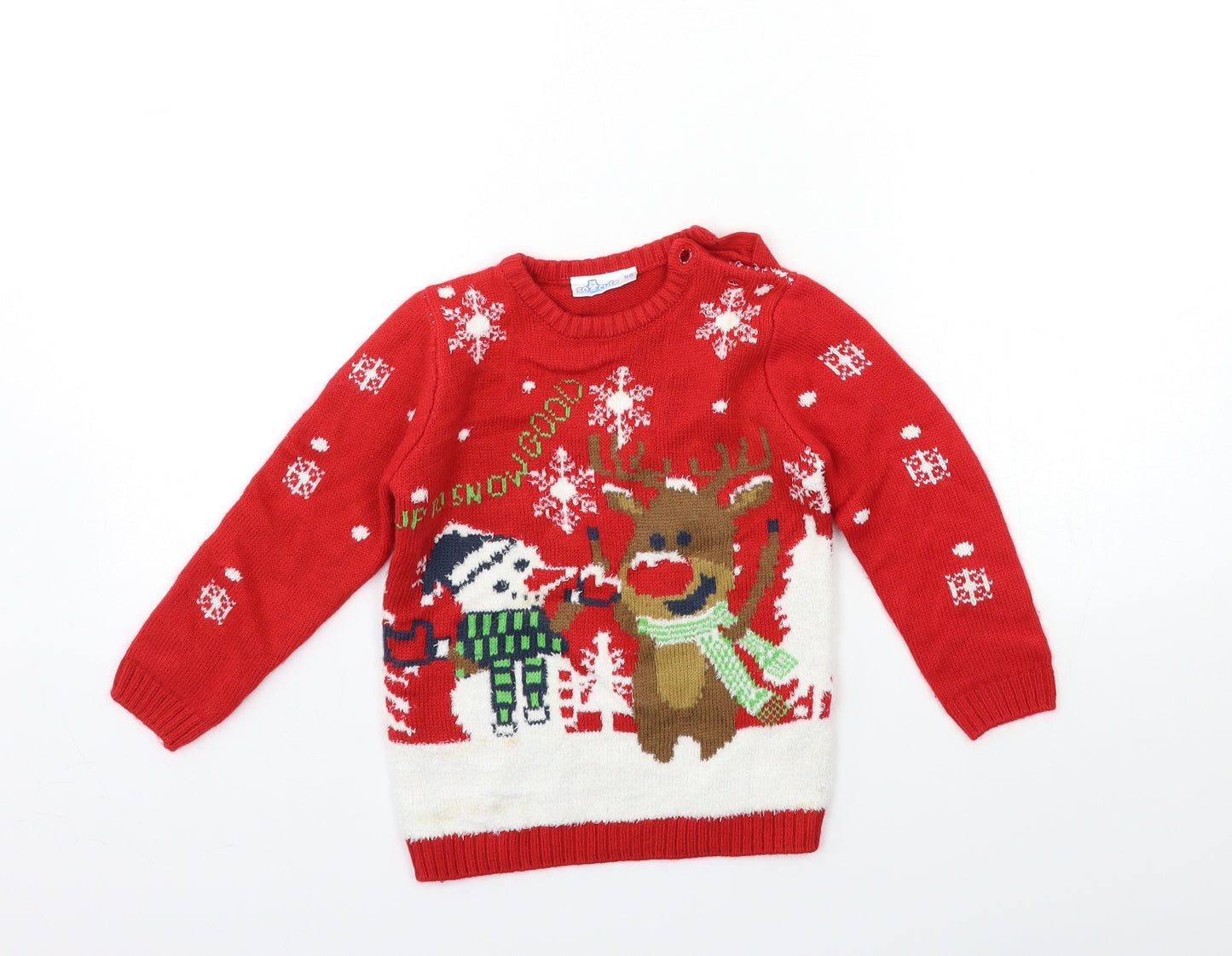 Cute Boys Red  Knit Pullover Jumper Size 3-4 Years  - christmas
