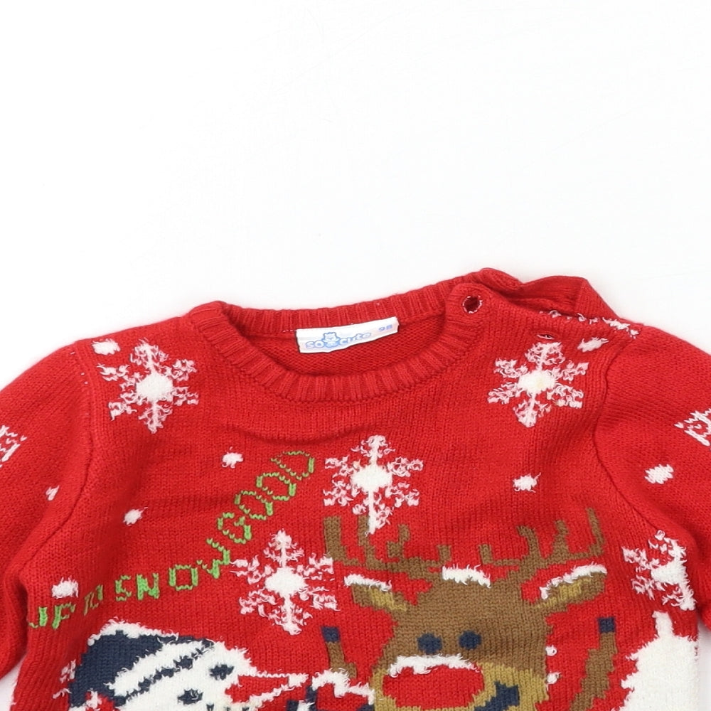 Cute Boys Red  Knit Pullover Jumper Size 3-4 Years  - christmas