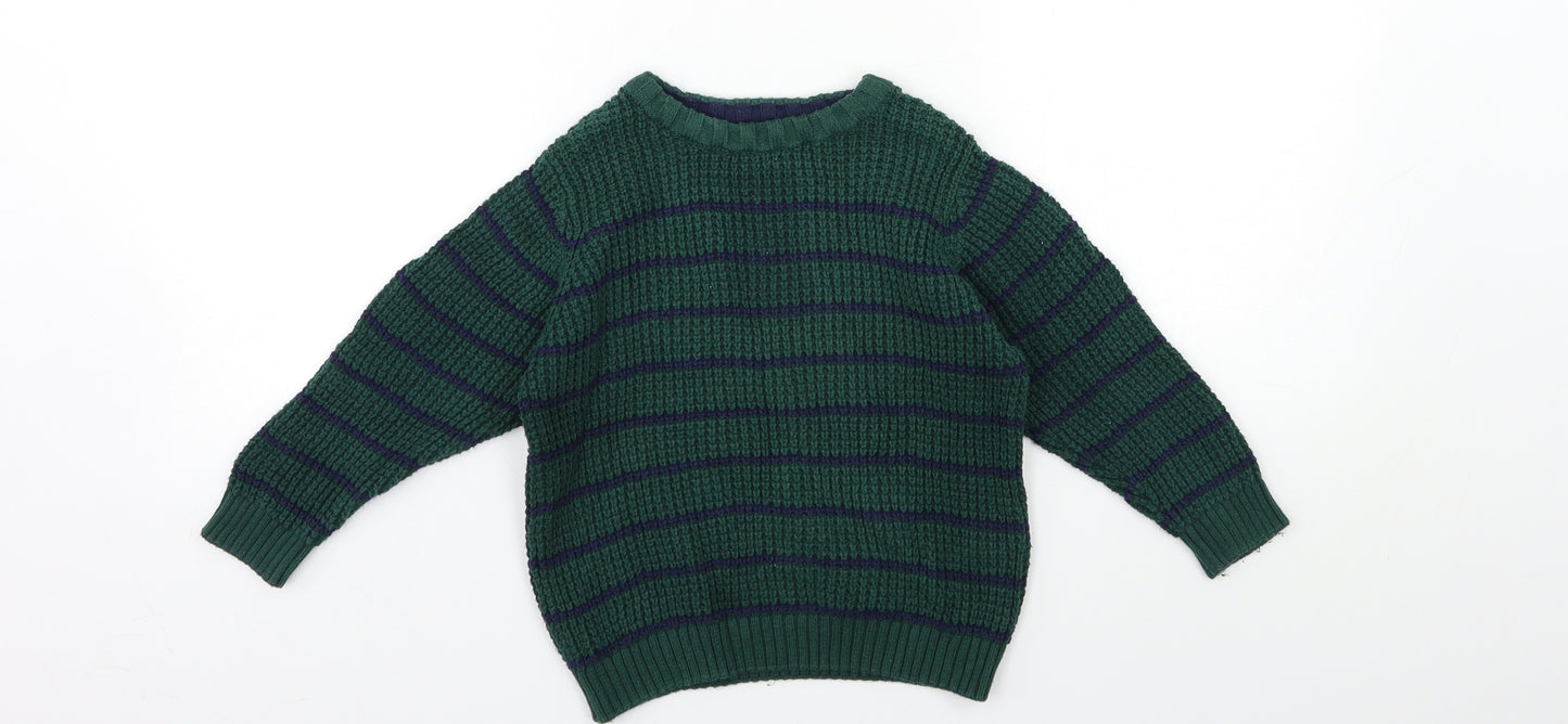 Marks and Spencer Boys Green Striped Knit Pullover Jumper Size 3-4 Years