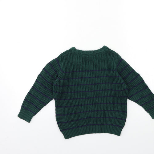 Marks and Spencer Boys Green Striped Knit Pullover Jumper Size 3-4 Years