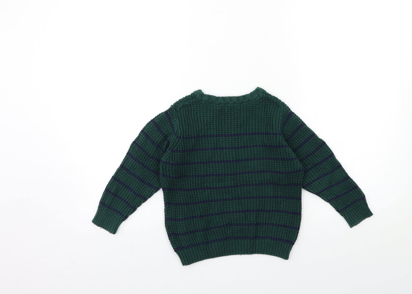 Marks and Spencer Boys Green Striped Knit Pullover Jumper Size 3-4 Years