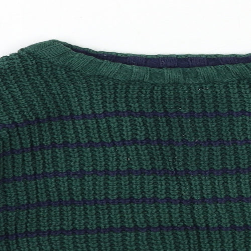 Marks and Spencer Boys Green Striped Knit Pullover Jumper Size 3-4 Years