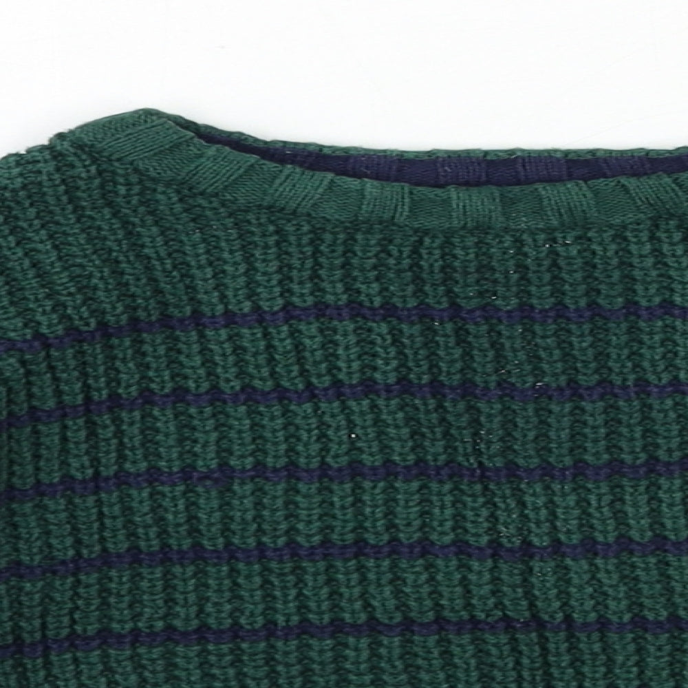 Marks and Spencer Boys Green Striped Knit Pullover Jumper Size 3-4 Years
