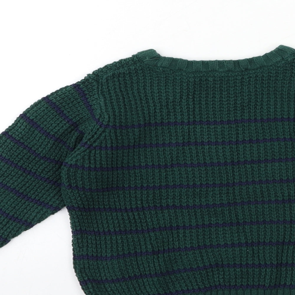 Marks and Spencer Boys Green Striped Knit Pullover Jumper Size 3-4 Years