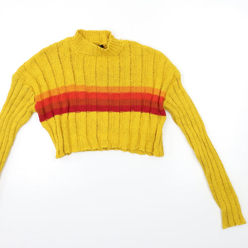 FOREVER 21 Womens Yellow Striped Knit Pullover Jumper Size S