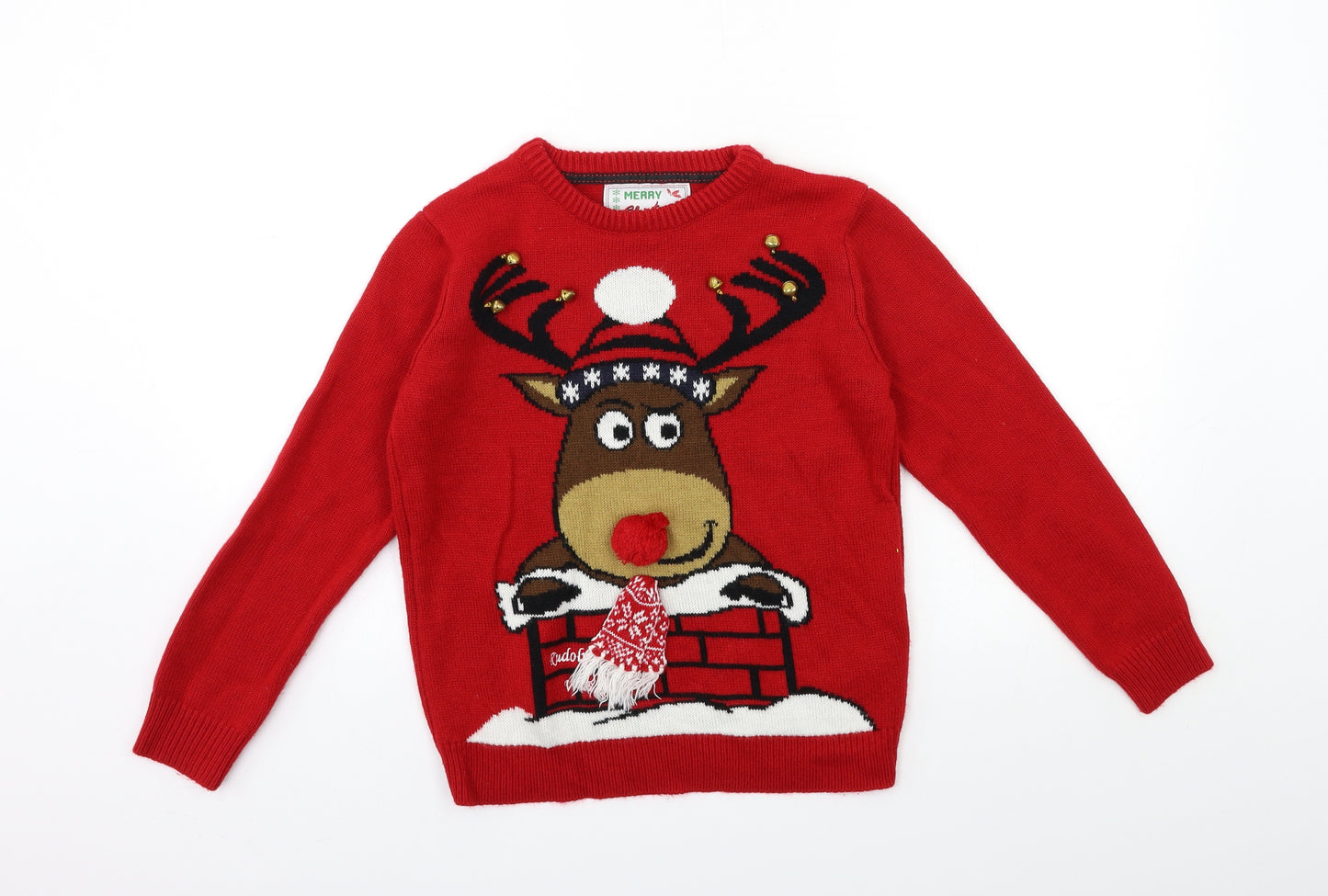 Rebel Boys Red  Knit Pullover Jumper Size 10 Years  - CHRISTMAS BELLS
