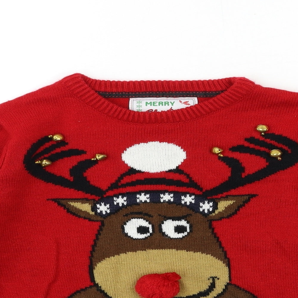Rebel Boys Red  Knit Pullover Jumper Size 10 Years  - CHRISTMAS BELLS