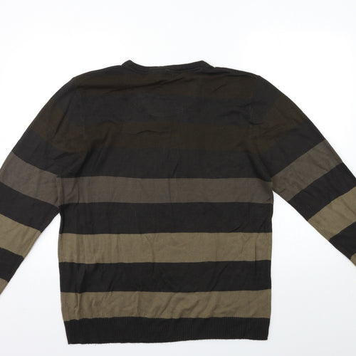 F&F Mens Brown Striped Knit Pullover Jumper Size L