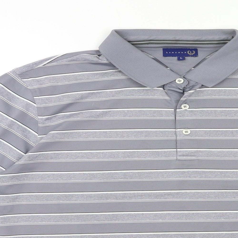 Lincoln Mens Grey Striped   Polo Size L