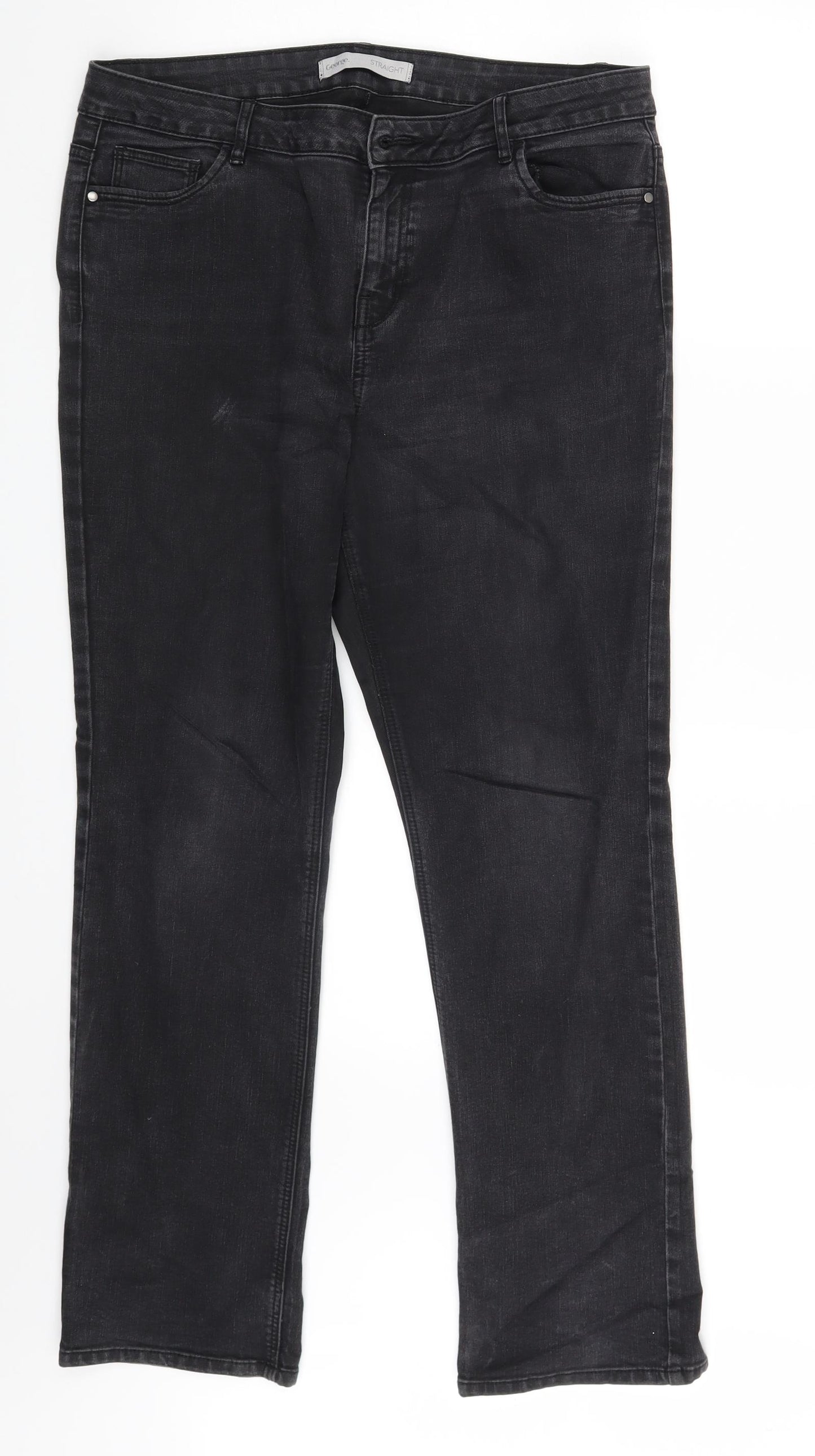 George Womens Black  Denim Straight Jeans Size 16 L28 in