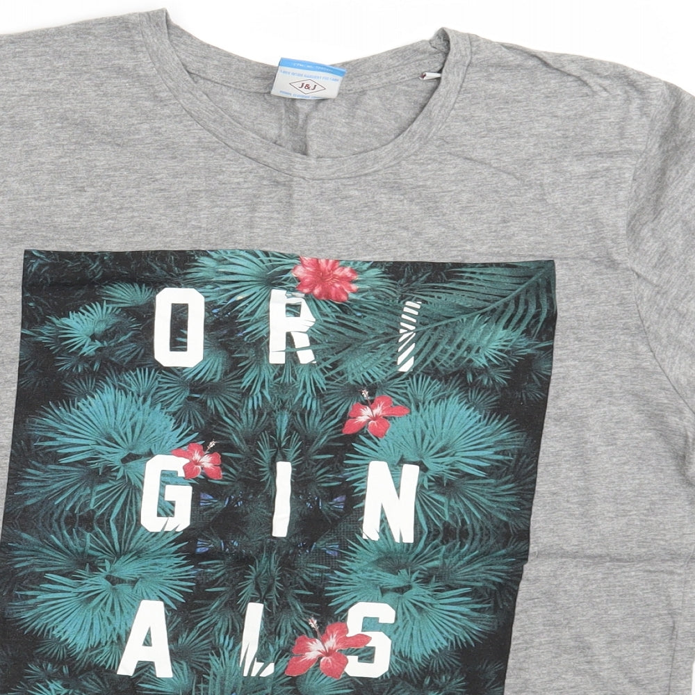 JACK & JONES Mens Grey    T-Shirt Size L