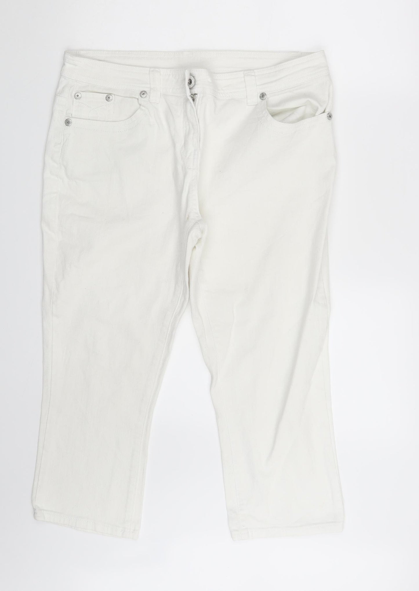M&S Womens White  Denim Capri Trousers Size 16 L21 in