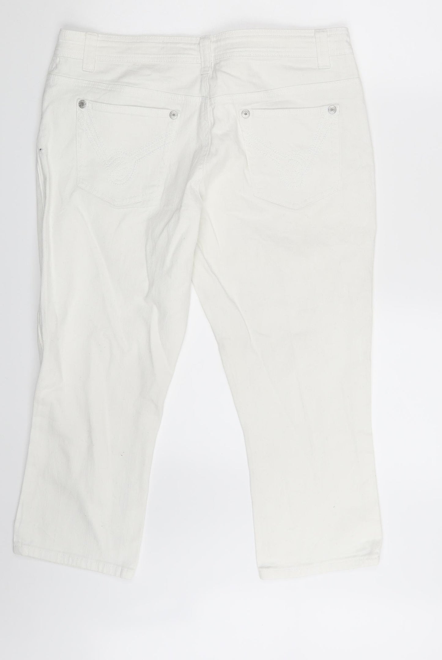 M&S Womens White  Denim Capri Trousers Size 16 L21 in
