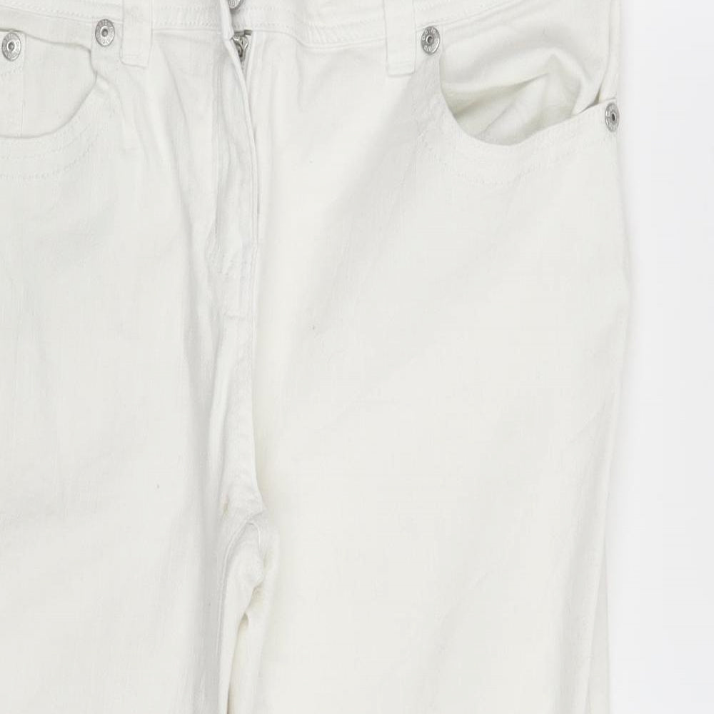 M&S Womens White  Denim Capri Trousers Size 16 L21 in
