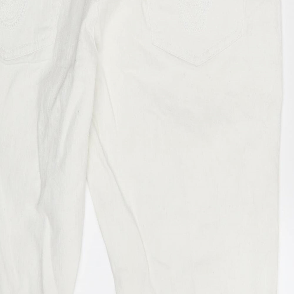 M&S Womens White  Denim Capri Trousers Size 16 L21 in