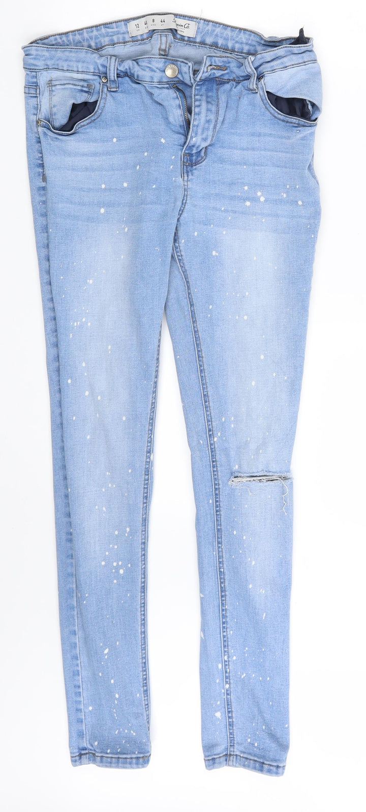 Denim Co. Womens Blue Polka Dot Denim Skinny Jeans Size 12 L28 in
