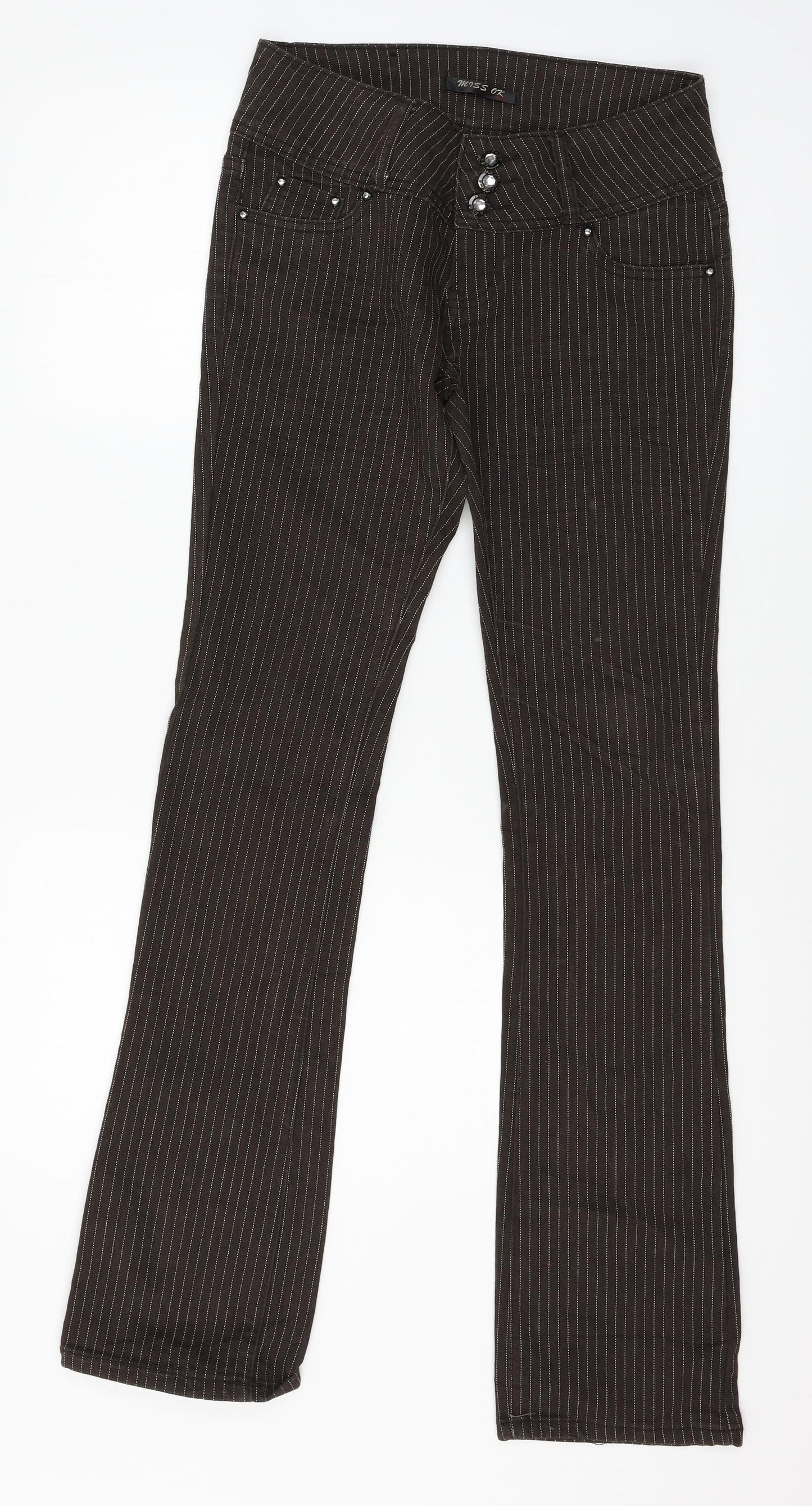 Miss Ok Womens Brown Striped Denim Bootcut Jeans Size 28 in L32 in