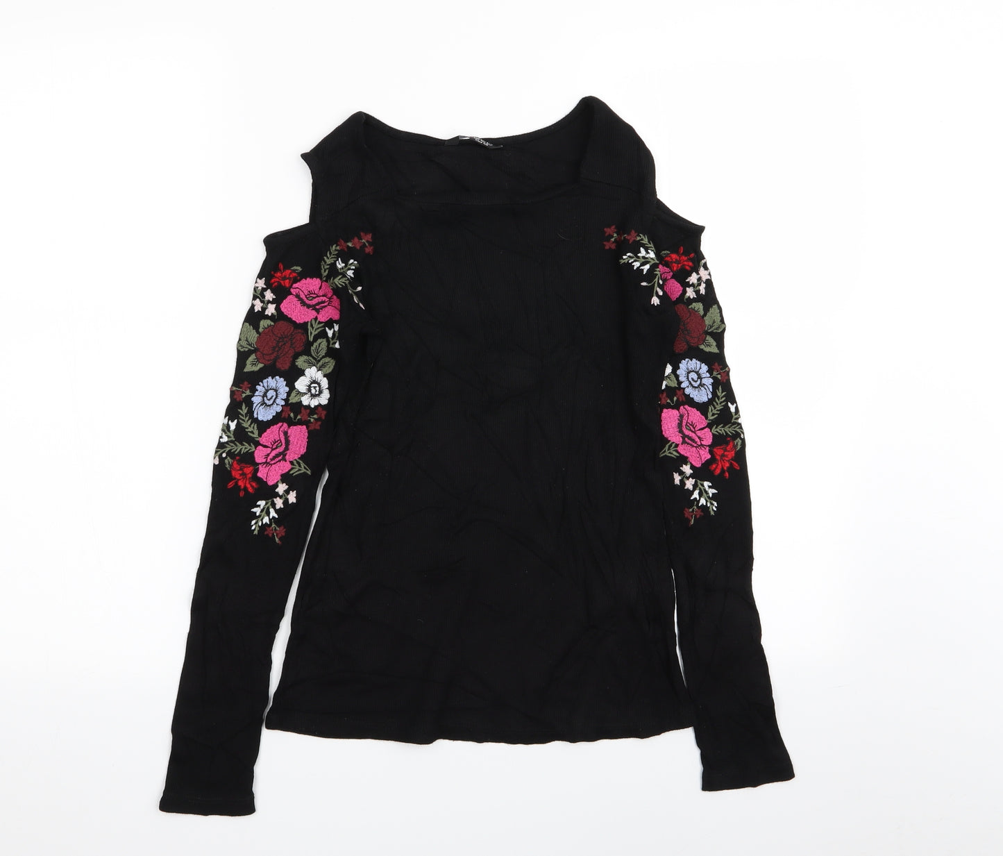 Select Womens Black Floral  Basic T-Shirt Size 12